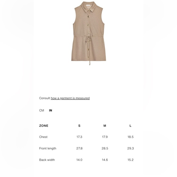 Zara NWT gold button drawstring waist beige vest top - Picture 10 of 10